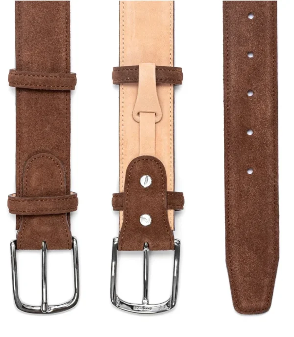Treger Herrengürtel aus Wildleder, Chromschnalle - Cognac Clearance