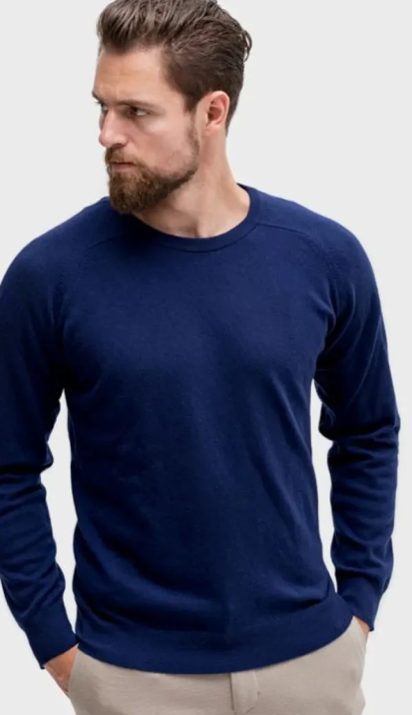 Treger Pullover aus Lammwolle mit Sattelärmeln - Marineblau Sale