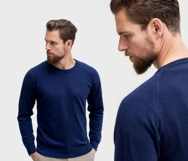 Treger Pullover aus Lammwolle mit Sattelärmeln - Marineblau Sale
