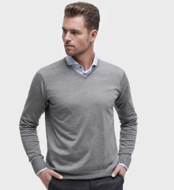 Treger Pullover mit V-Ausschnitt - Hellgrau Discount